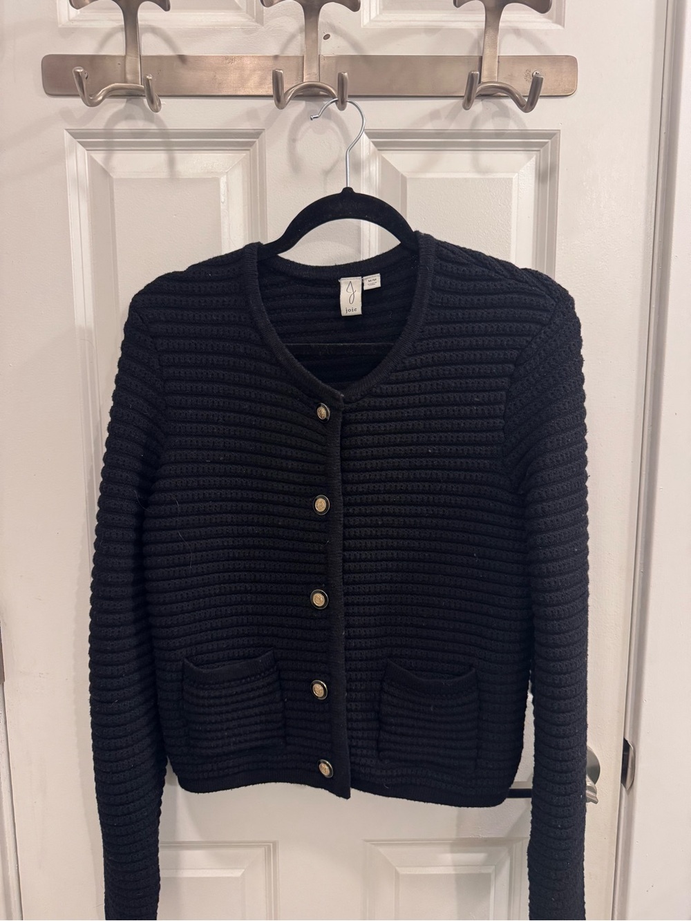 Joie Black Ribbed Button-Front Cardigan